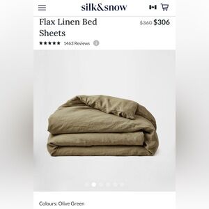 $345.78 Silk & Snow 100% Flax Linen Olive Green Duvet Cover in King